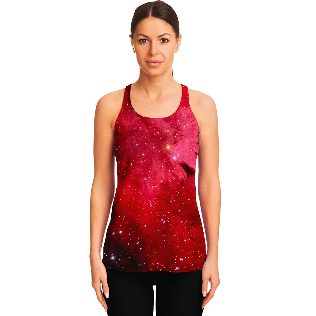 Red Galaxy Space Cloud Print Women's Racerback Tank Top