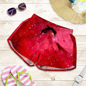 Red Galaxy Space Cloud Print Women's Shorts