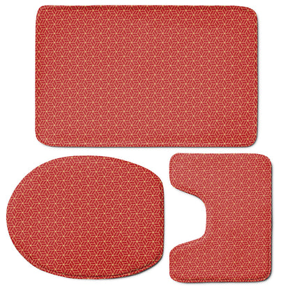 Red Geometric Japanese Pattern Print 3 Piece Bath Mat Set