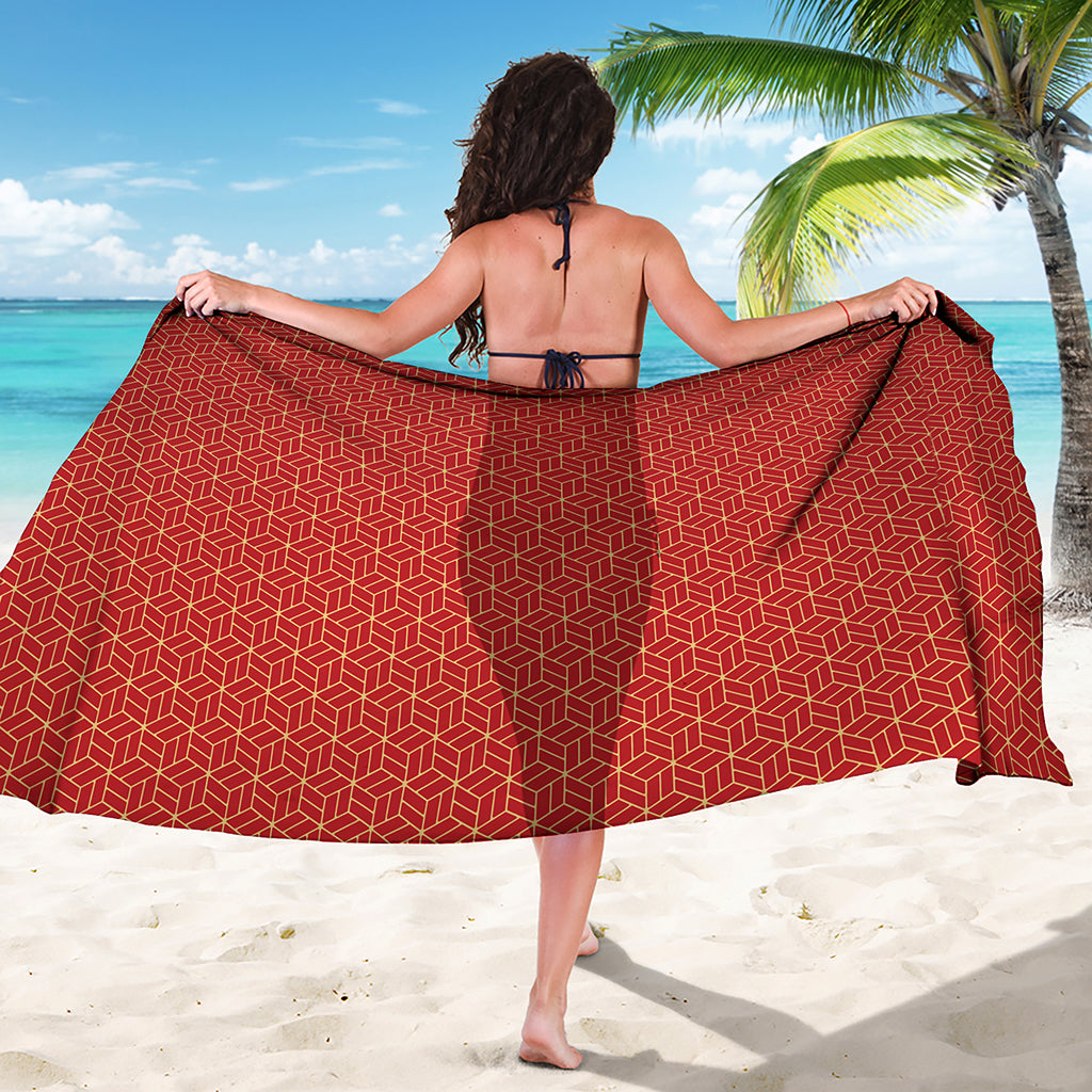 Red Geometric Japanese Pattern Print Beach Sarong Wrap