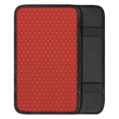 Red Geometric Japanese Pattern Print Car Center Console Cover