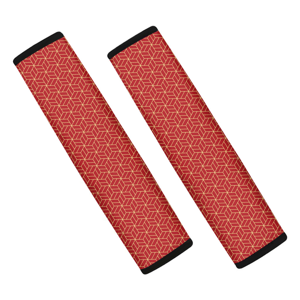 Red Geometric Japanese Pattern Print Car Seat Belt Covers