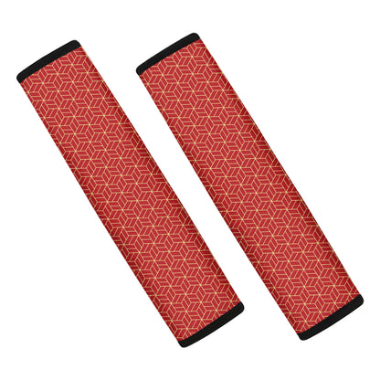 Red Geometric Japanese Pattern Print Car Seat Belt Covers