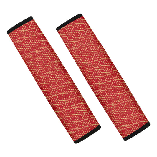 Red Geometric Japanese Pattern Print Car Seat Belt Covers