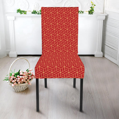 Red Geometric Japanese Pattern Print Dining Chair Slipcover