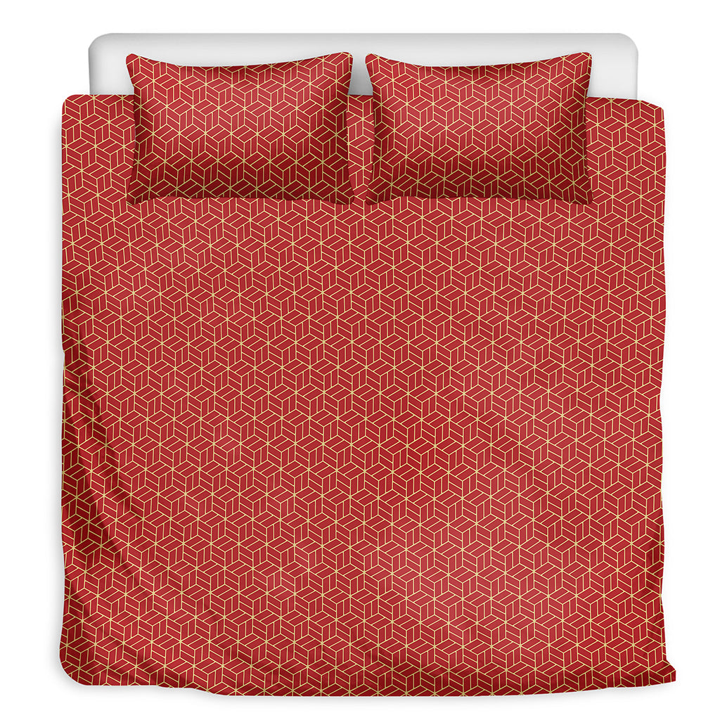 Red Geometric Japanese Pattern Print Duvet Cover Bedding Set