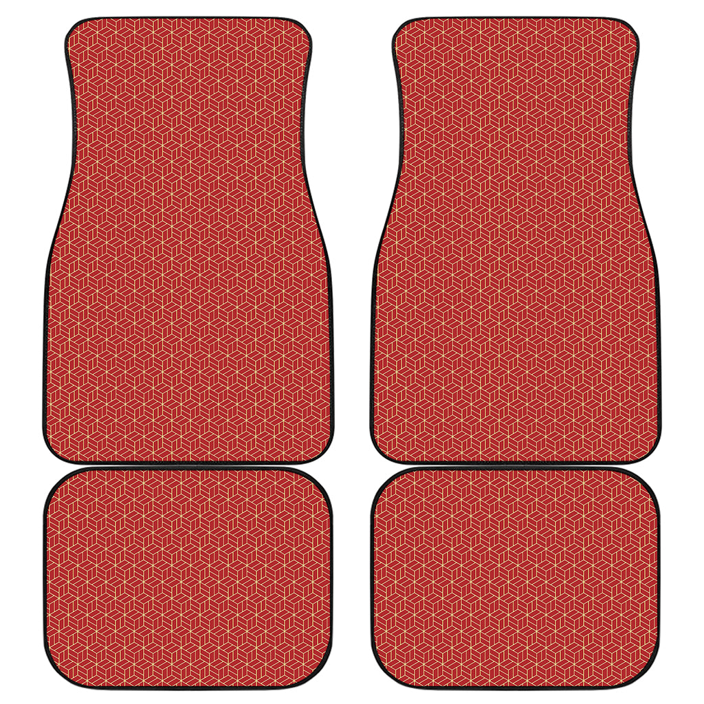 Red Geometric Japanese Pattern Print Front and Back Car Floor Mats