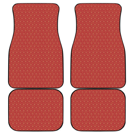Red Geometric Japanese Pattern Print Front and Back Car Floor Mats