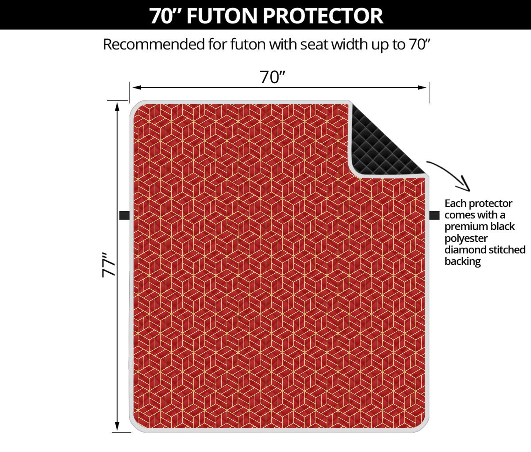 Red Geometric Japanese Pattern Print Futon Protector