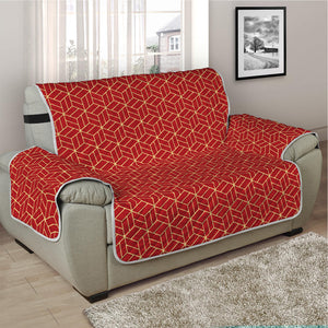 Red Geometric Japanese Pattern Print Half Sofa Protector