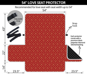 Red Geometric Japanese Pattern Print Loveseat Protector