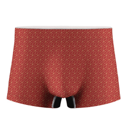 Red Geometric Japanese Pattern Print Men's Boxer Briefs