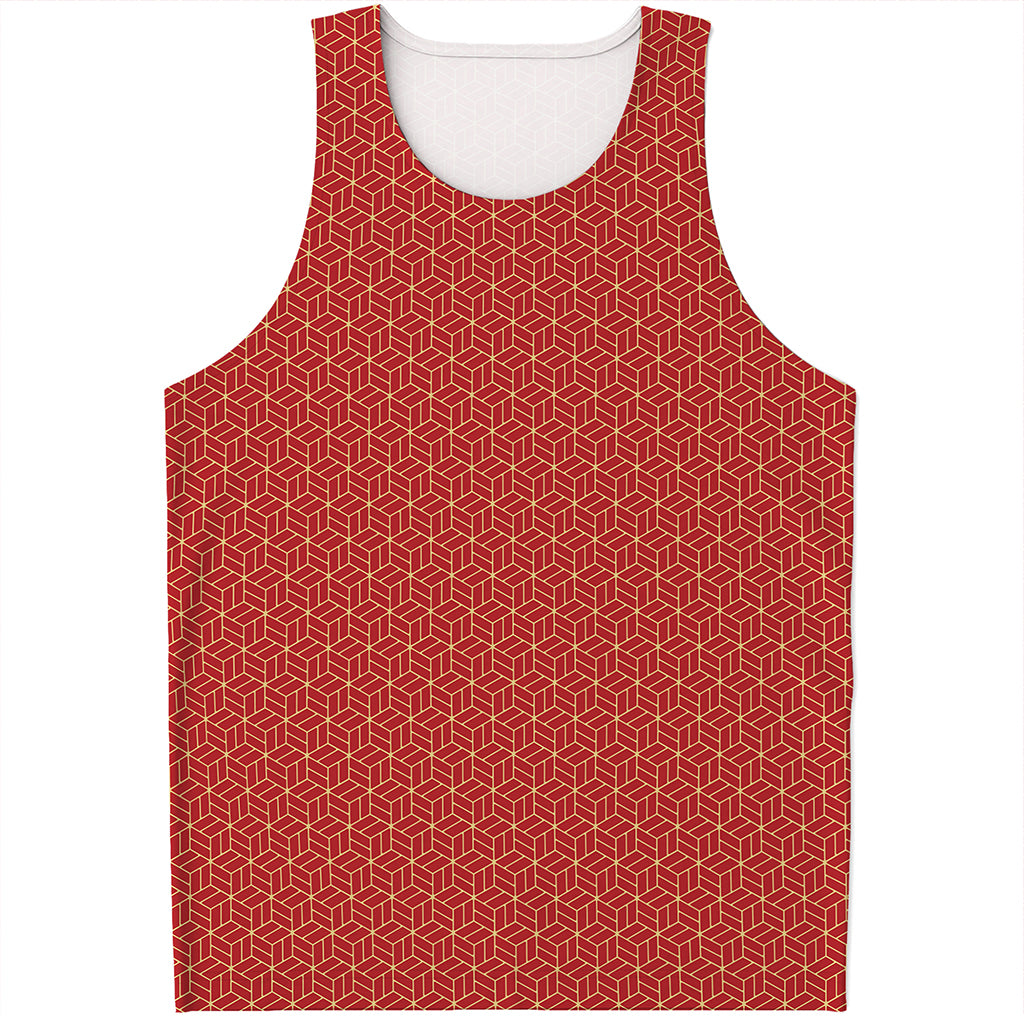 Red Geometric Japanese Pattern Print Men's Tank Top