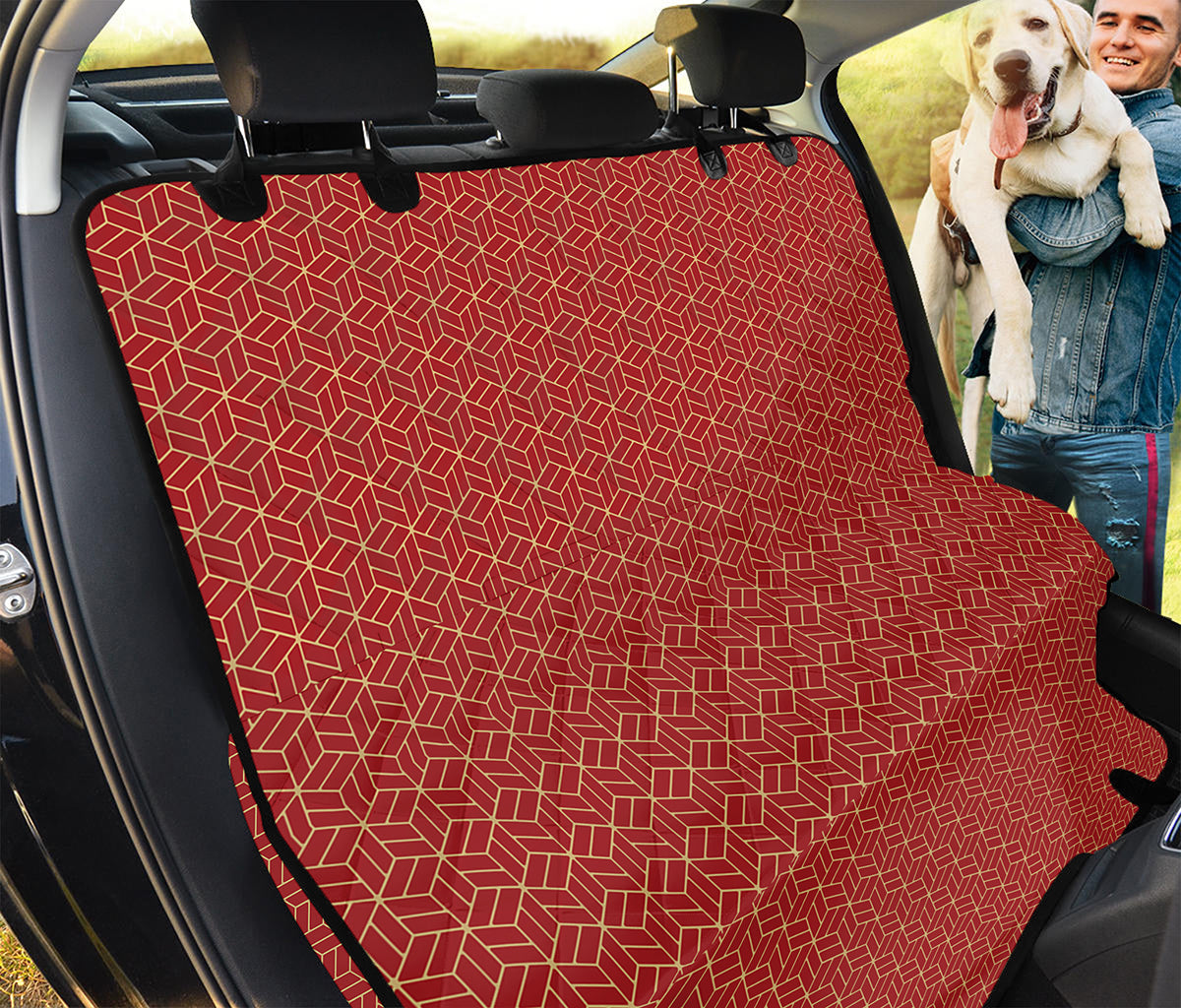 Red Geometric Japanese Pattern Print Pet Car Back Seat Cover