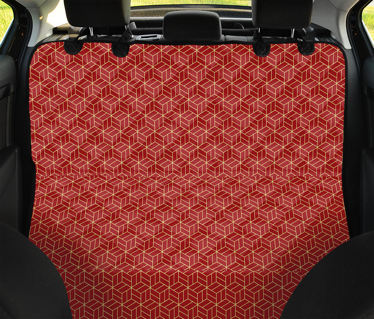 Red Geometric Japanese Pattern Print Pet Car Back Seat Cover