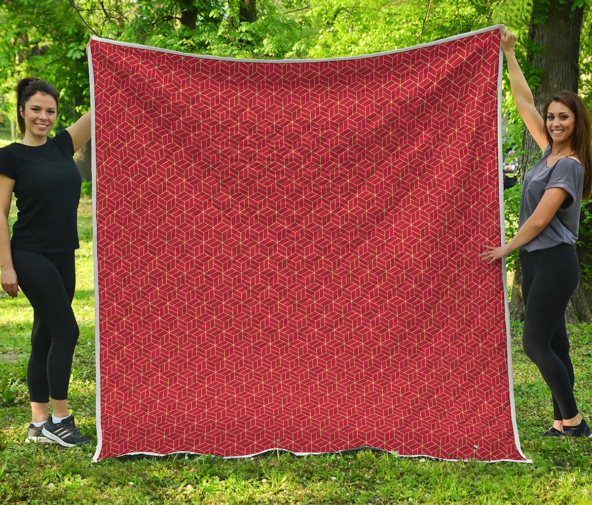 Red Geometric Japanese Pattern Print Quilt