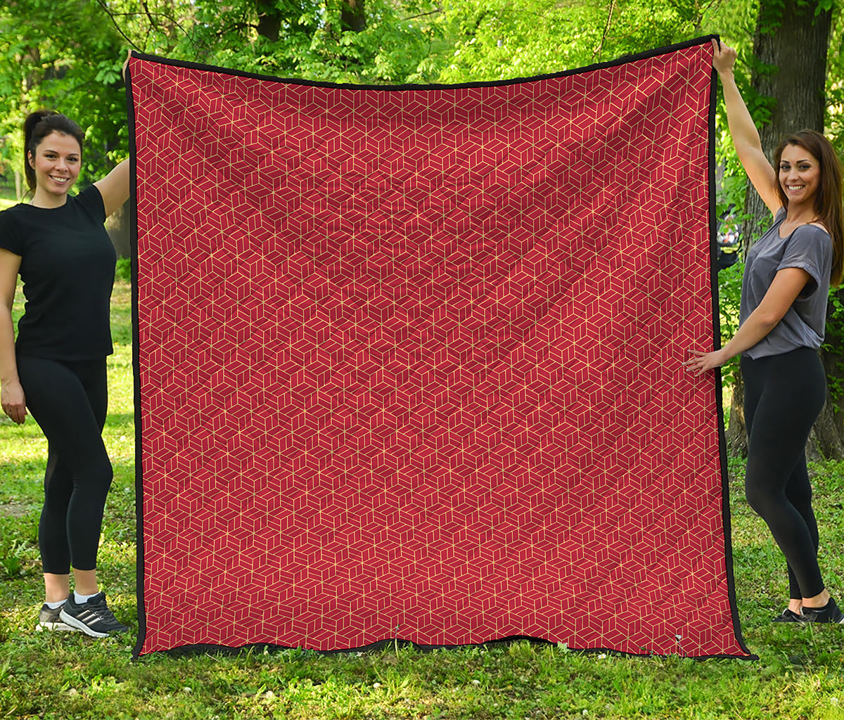 Red Geometric Japanese Pattern Print Quilt
