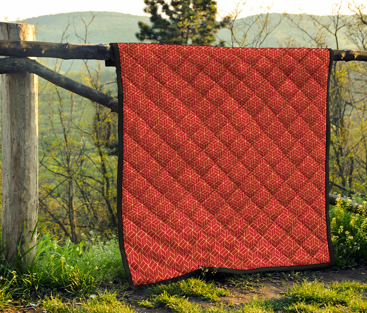 Red Geometric Japanese Pattern Print Quilt