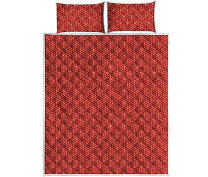 Red Geometric Japanese Pattern Print Quilt Bed Set