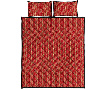 Red Geometric Japanese Pattern Print Quilt Bed Set