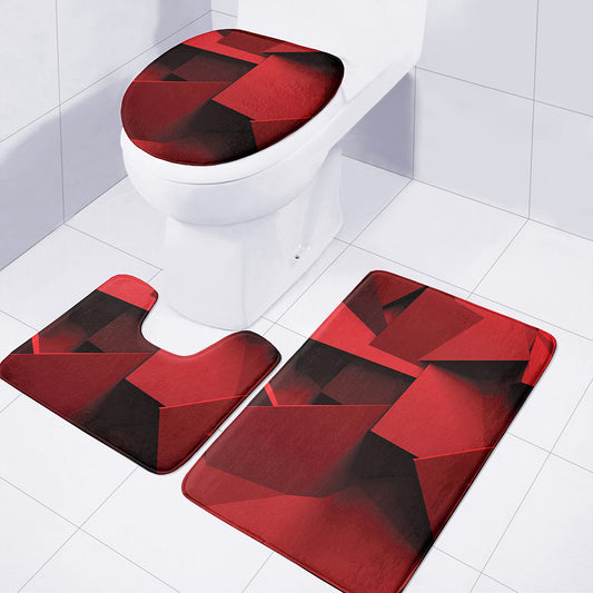 Red Geometric Print 3 Piece Bath Mat Set