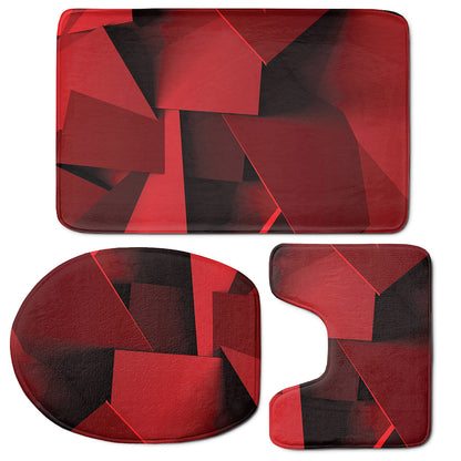 Red Geometric Print 3 Piece Bath Mat Set