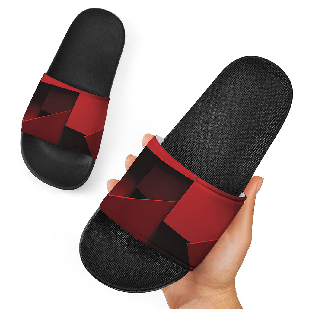 Red Geometric Print Black Slide Sandals
