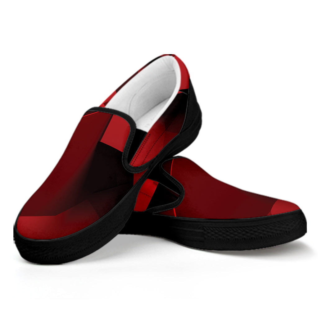 Red Geometric Print Black Slip On Shoes