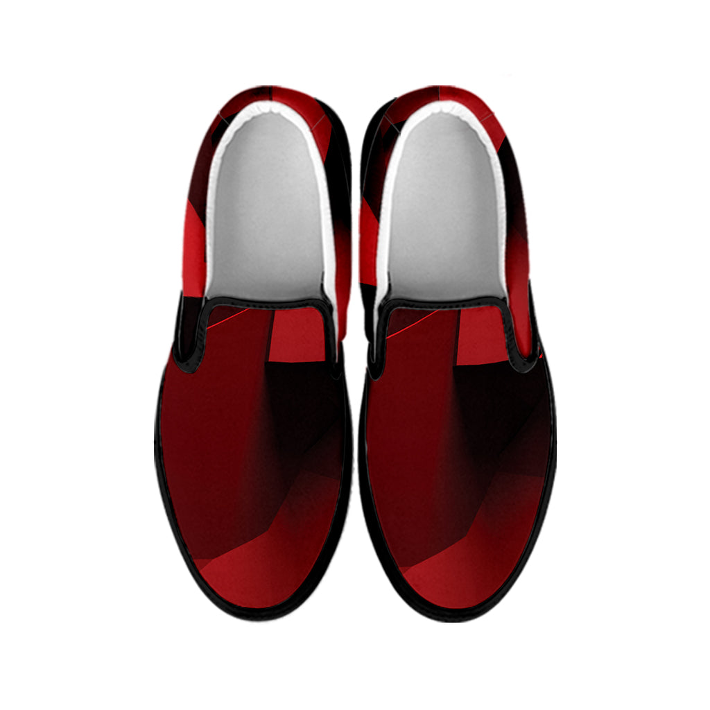 Red Geometric Print Black Slip On Shoes