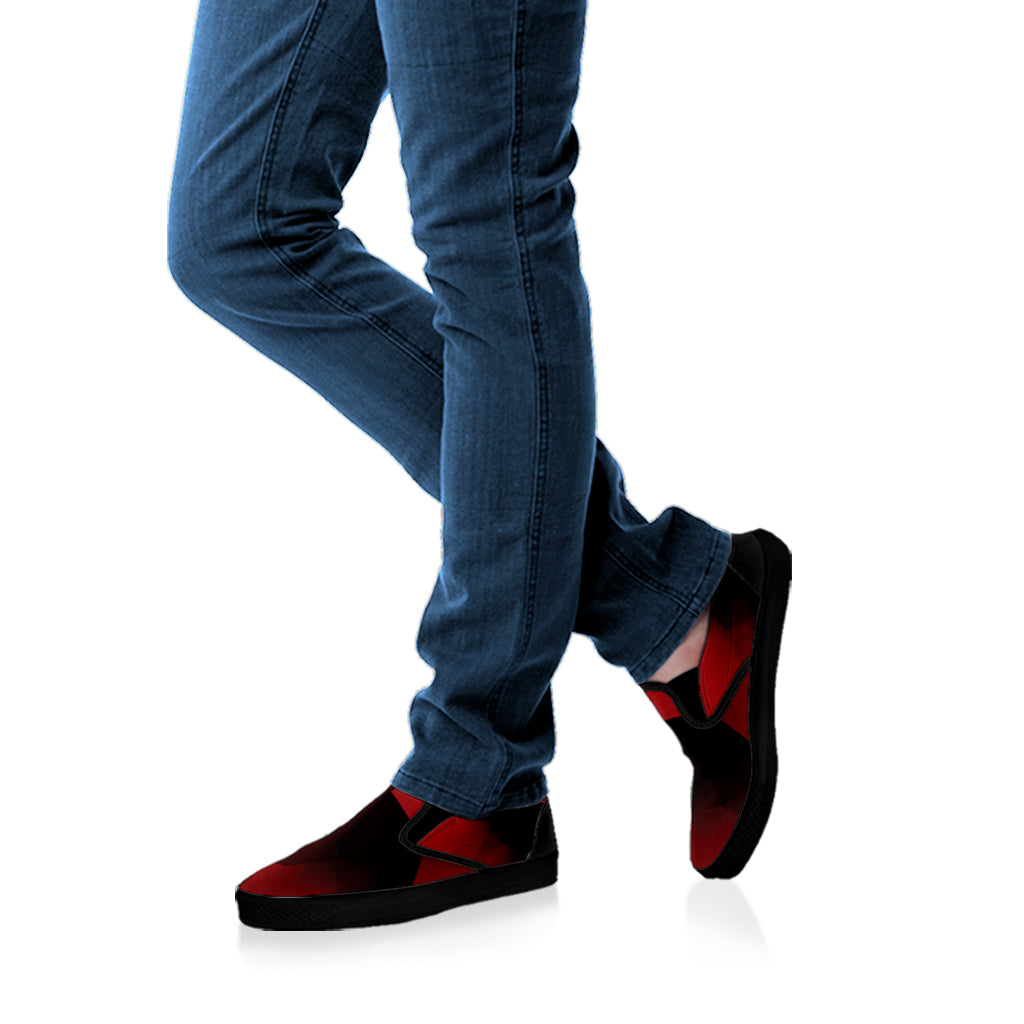 Red Geometric Print Black Slip On Shoes
