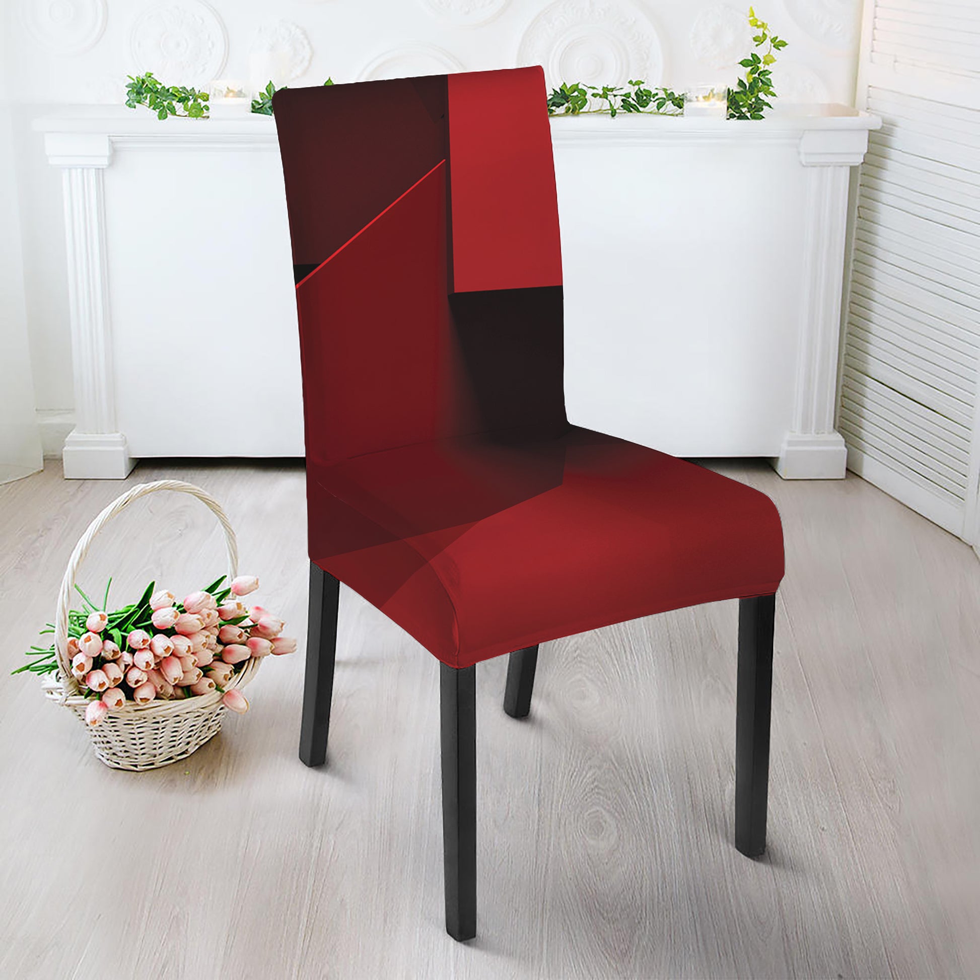 Red Geometric Print Dining Chair Slipcover