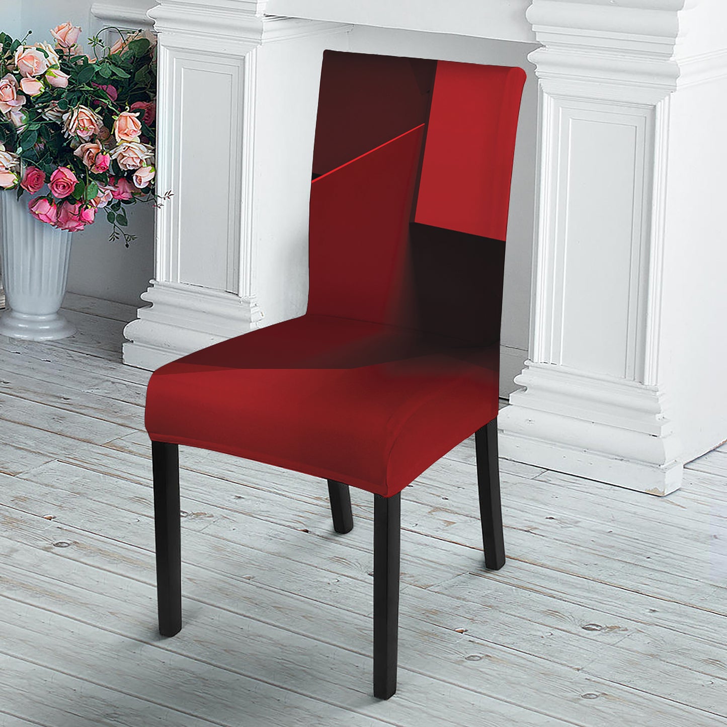 Red Geometric Print Dining Chair Slipcover