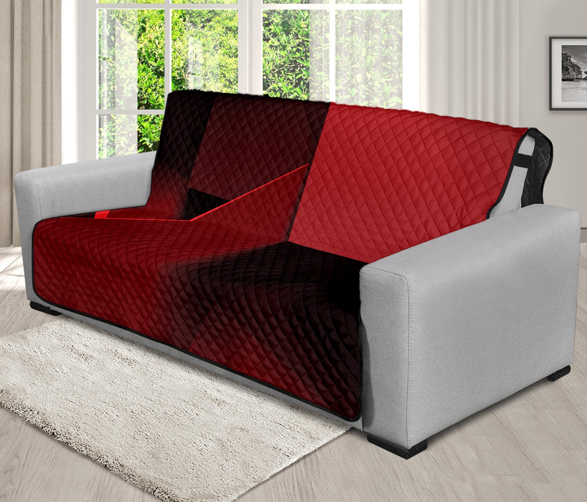 Red Geometric Print Futon Protector