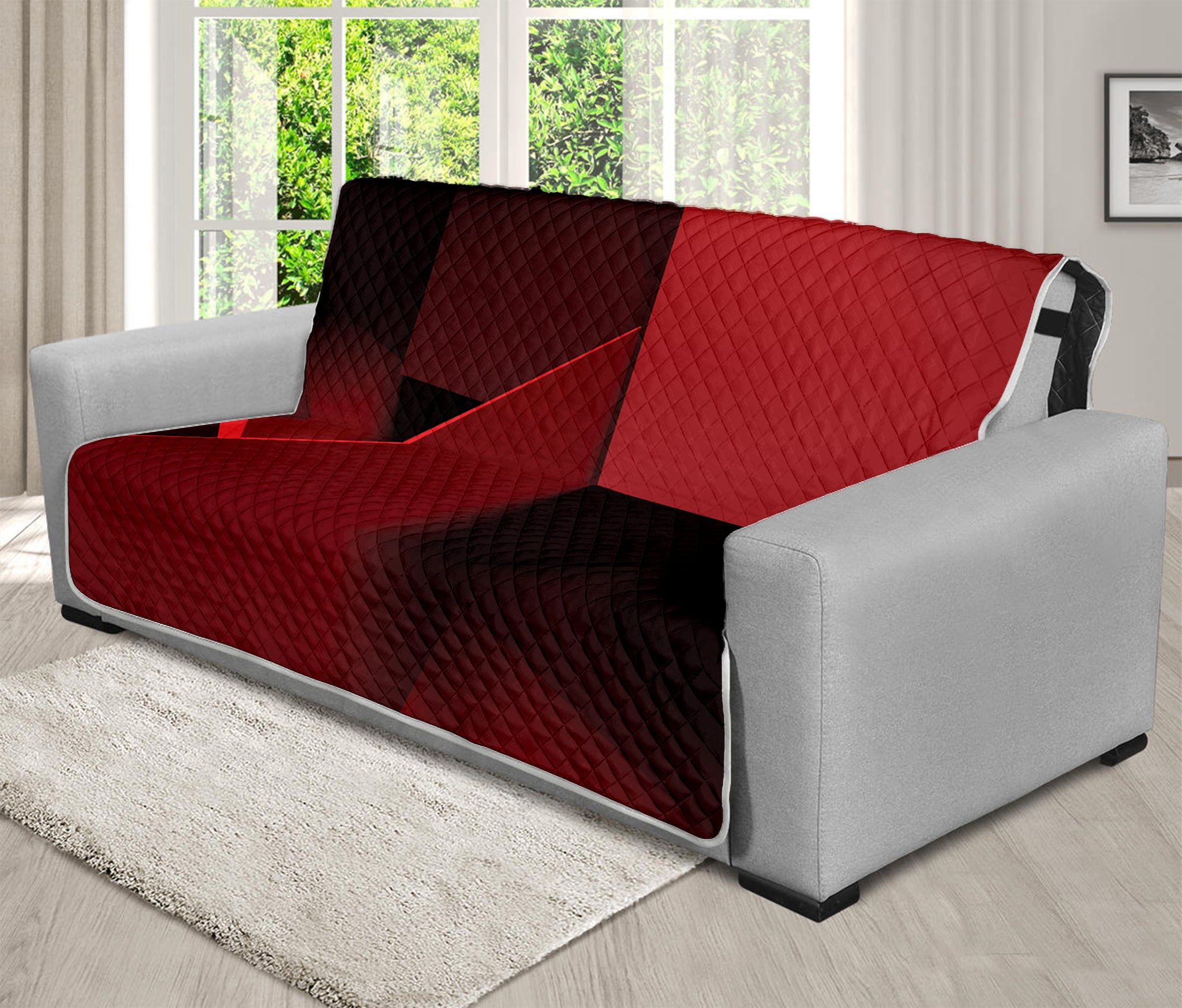 Red Geometric Print Futon Protector