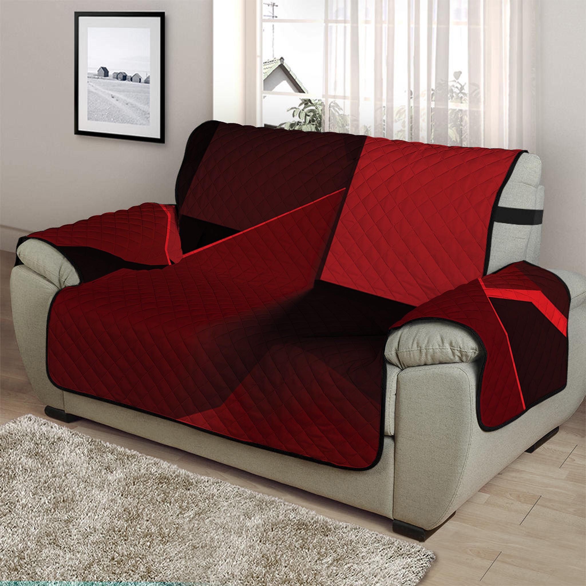 Red Geometric Print Half Sofa Protector