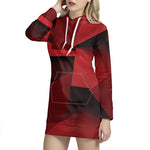 Red Geometric Print Hoodie Dress