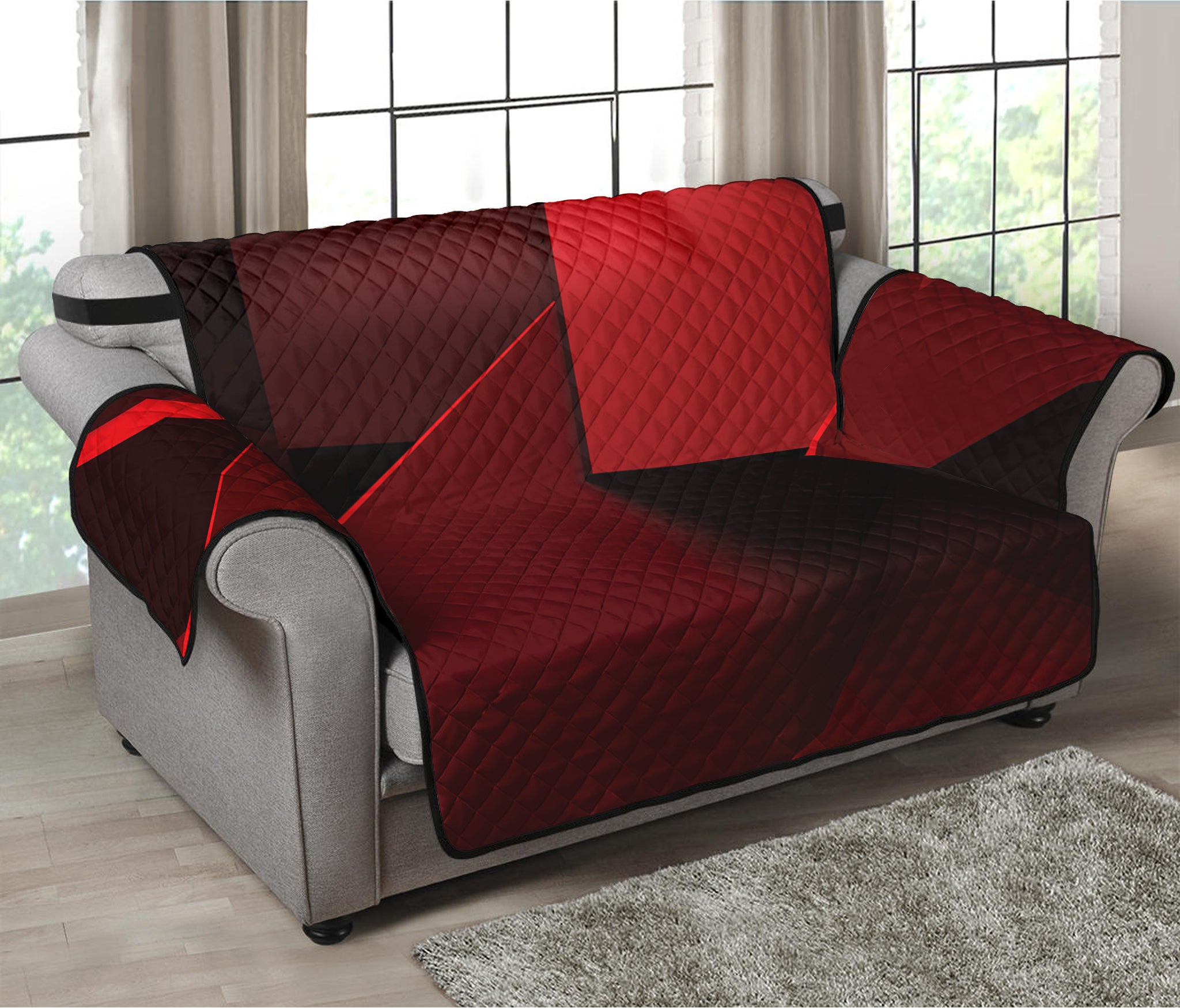 Red Geometric Print Loveseat Protector