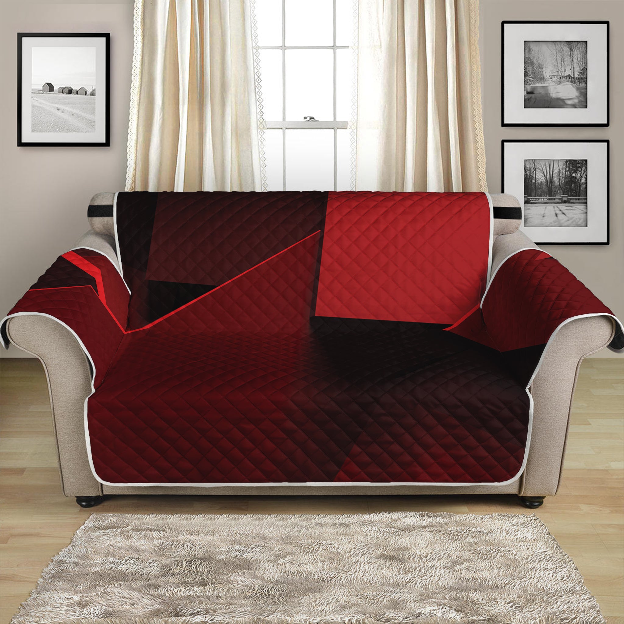 Red Geometric Print Loveseat Protector