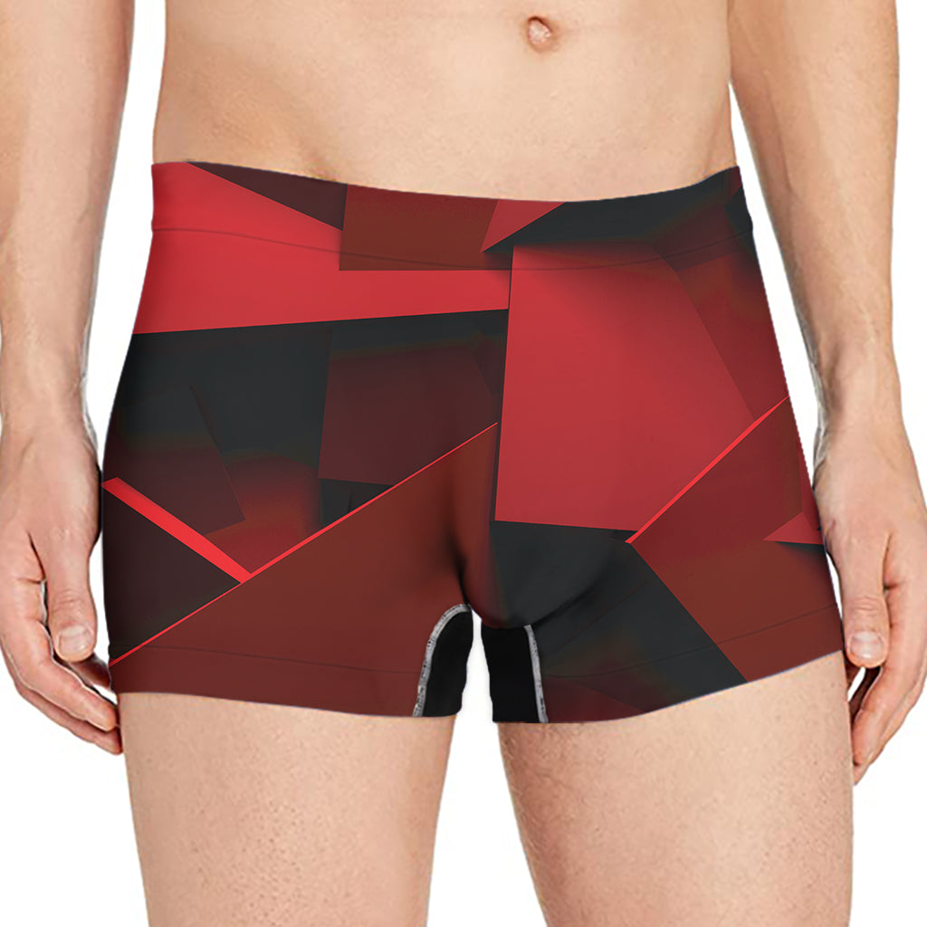 Red Geometric Print Men's Boxer Briefs