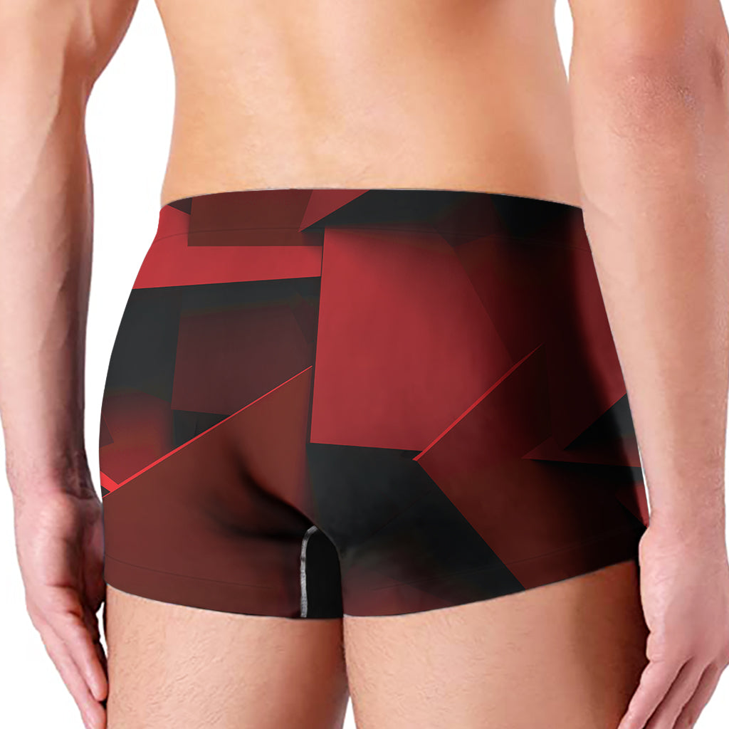 Red Geometric Print Men's Boxer Briefs