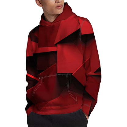 Red Geometric Print Pullover Hoodie