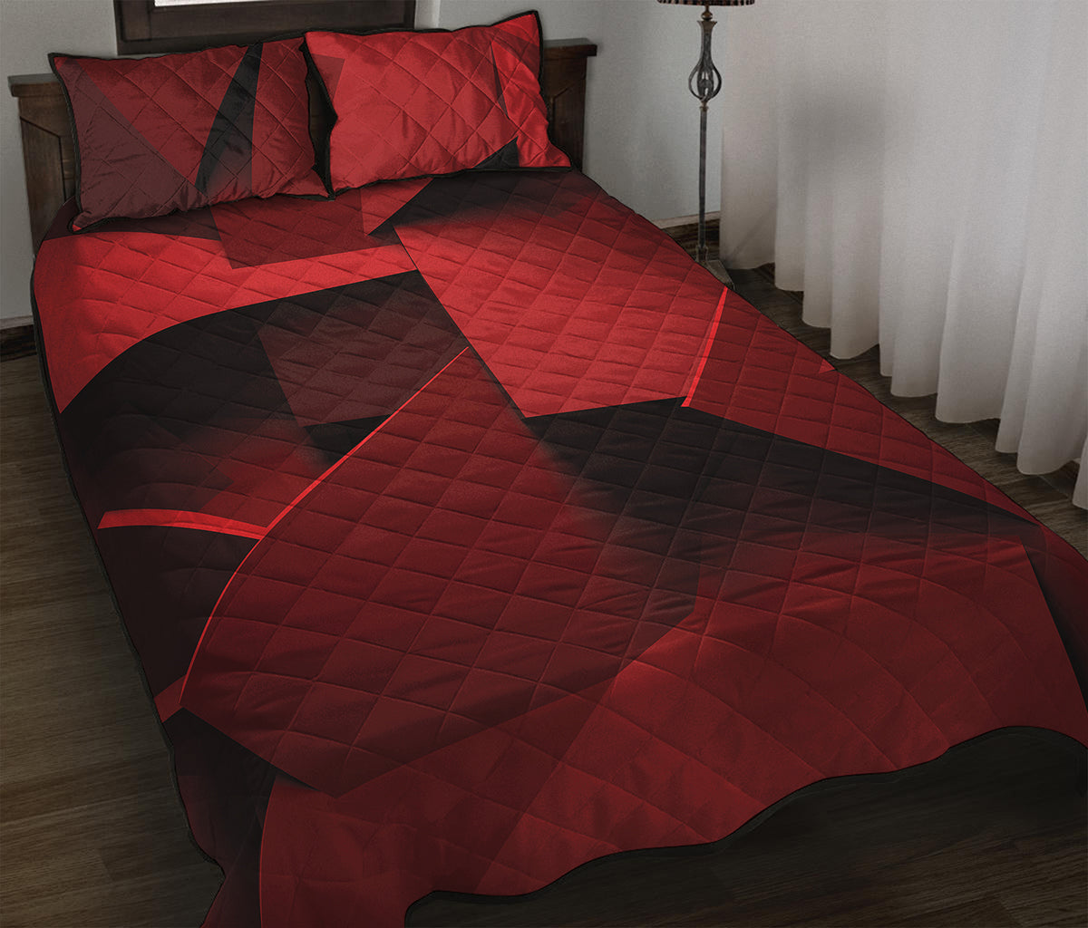 Red Geometric Print Quilt Bed Set