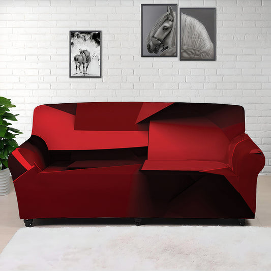 Red Geometric Print Sofa Cover