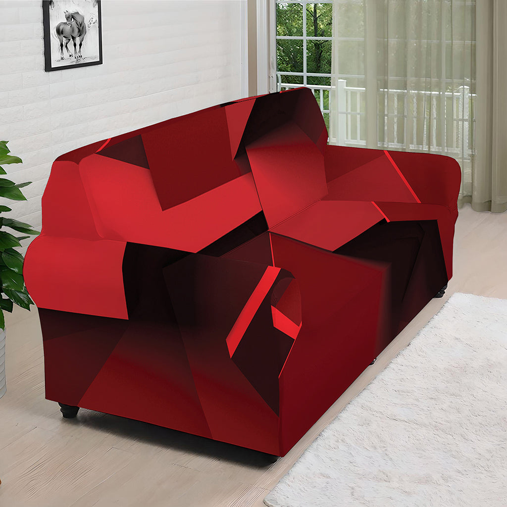 Red Geometric Print Sofa Cover