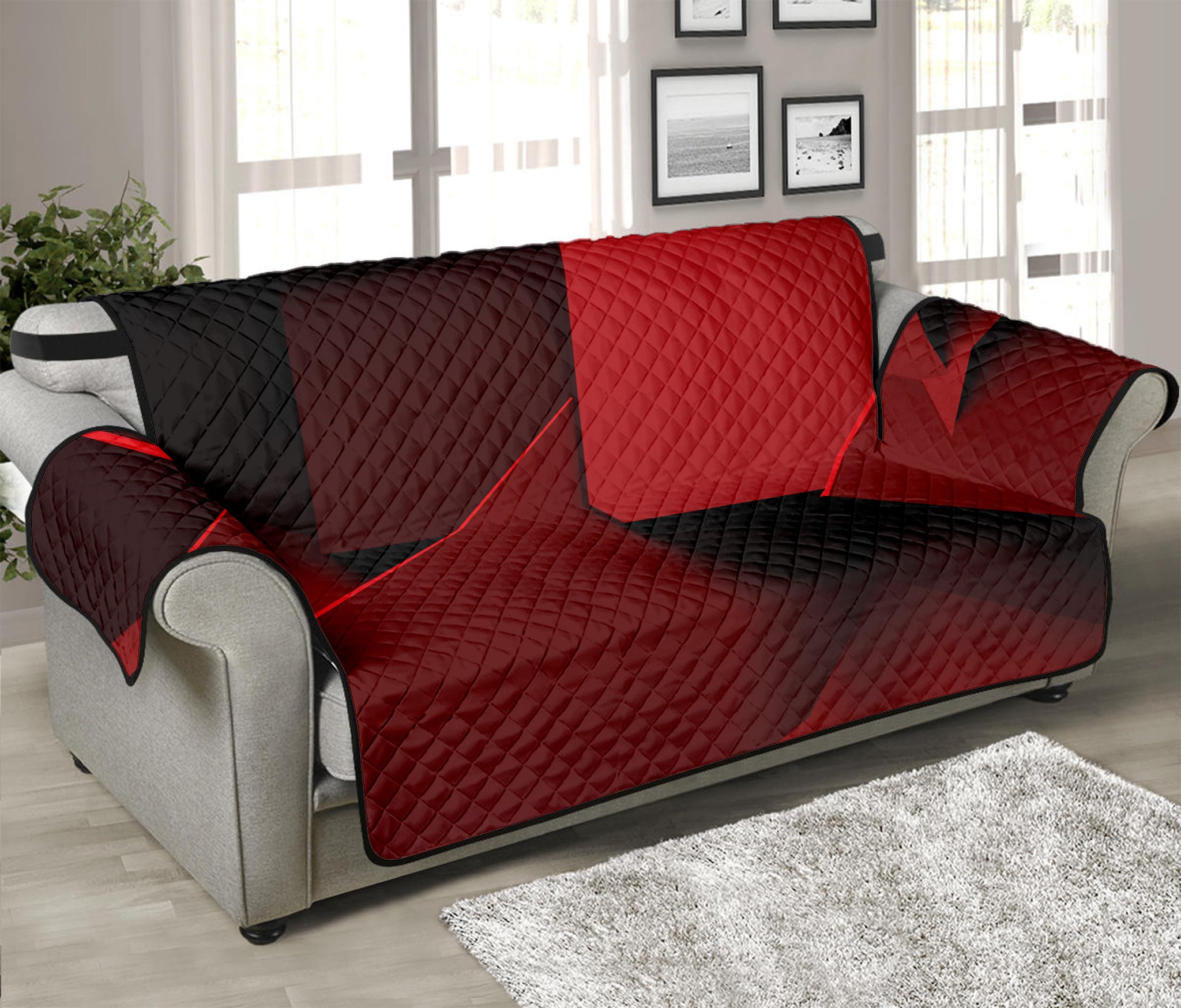 Red Geometric Print Sofa Protector