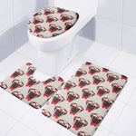 Red Glasses Pug Pattern Print 3 Piece Bath Mat Set