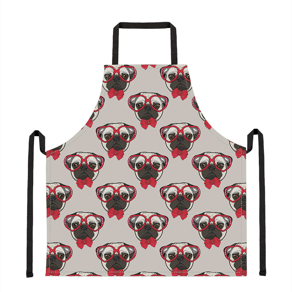 Red Glasses Pug Pattern Print Apron