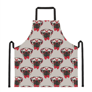 Red Glasses Pug Pattern Print Apron