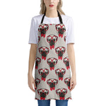 Red Glasses Pug Pattern Print Apron