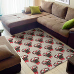 Red Glasses Pug Pattern Print Area Rug